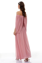 Draped Wrap Waist Floaty Cape Sleeve Flowy Skirt Formal Long Dress - MAYMOONLY