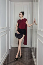 Elegant Flowy Shoulder Cape Sleeve Ruched Detail Sleeveless Top For Evening Occasion - MAYMOONLY