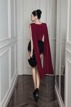 Elegant Flowy Shoulder Cape Sleeve Ruched Detail Sleeveless Top For Evening Occasion - MAYMOONLY