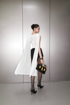 Elegant Flowy Shoulder Cape Sleeve Ruched Detail Sleeveless Top For Evening Occasion - MAYMOONLY