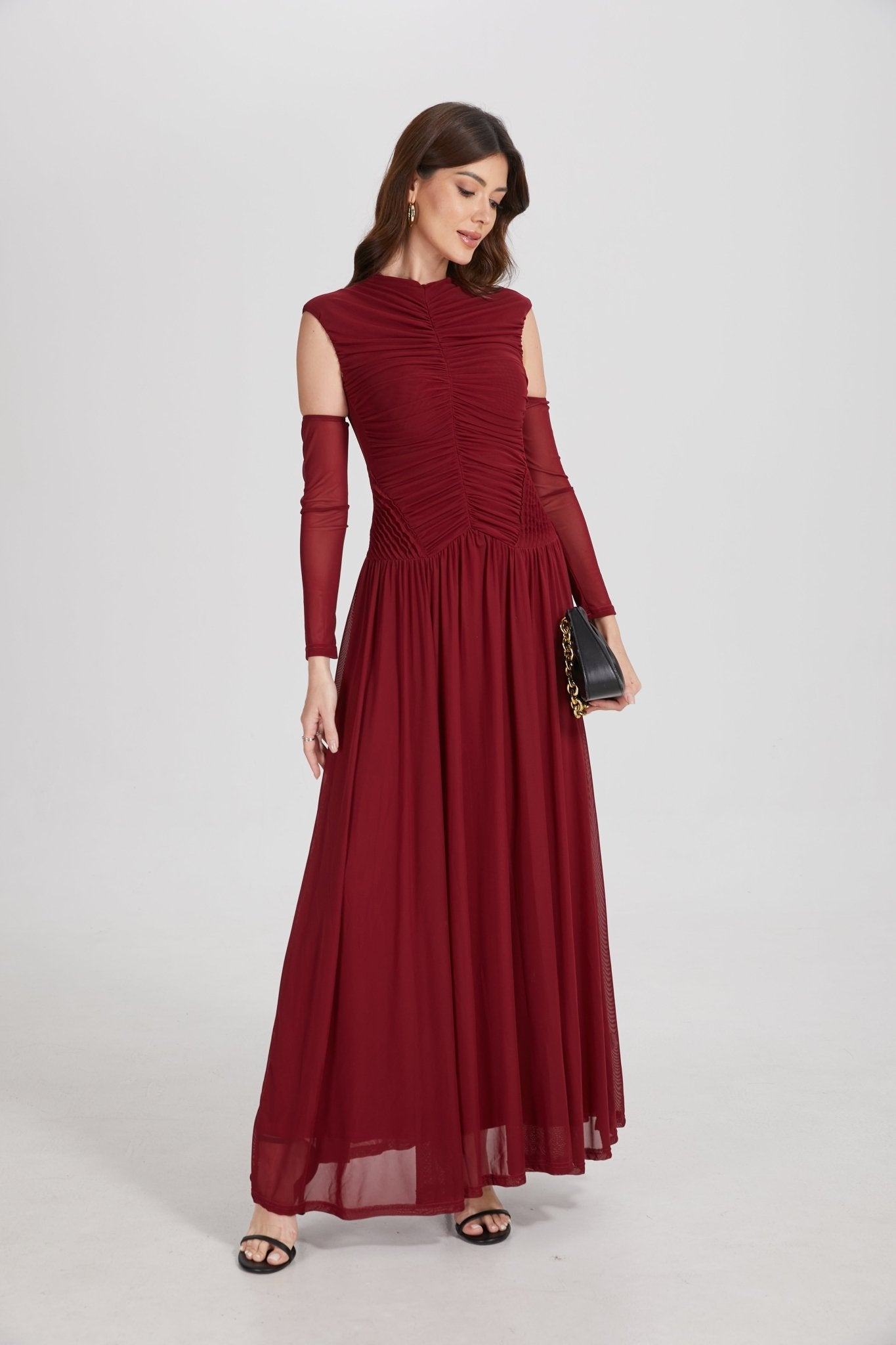 Elegant Structured Pleated Waist Long Formal Party Maxi Dress - MAYMOONLY