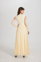 Elegant Structured Pleated Waist Long Formal Party Maxi Dress - MAYMOONLY