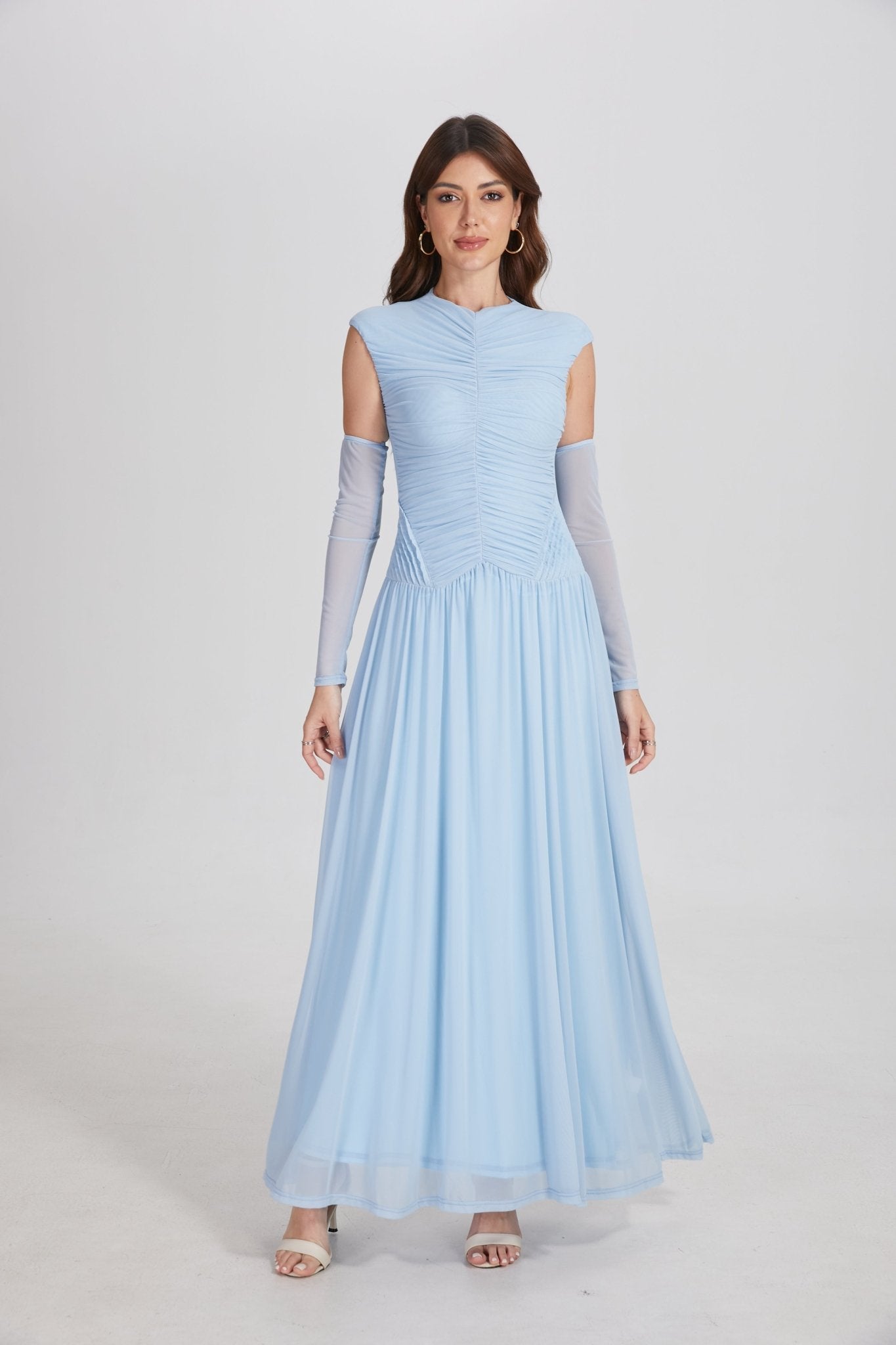 Elegant Structured Pleated Waist Long Formal Party Maxi Dress - MAYMOONLY