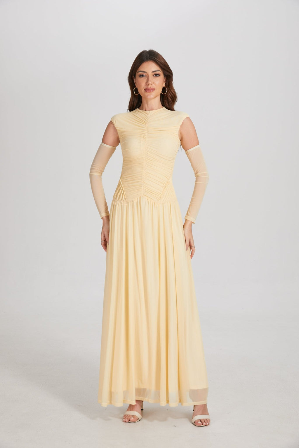 Elegant Structured Pleated Waist Long Formal Party Maxi Dress - MAYMOONLY