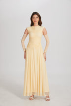 Elegant Structured Pleated Waist Long Formal Party Maxi Dress - MAYMOONLY