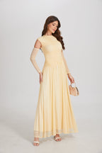 Elegant Structured Pleated Waist Long Formal Party Maxi Dress - MAYMOONLY