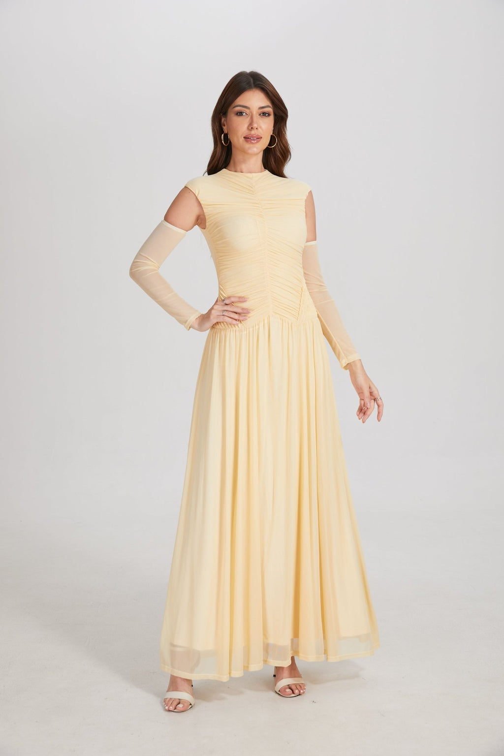 Elegant Structured Pleated Waist Long Formal Party Maxi Dress - MAYMOONLY