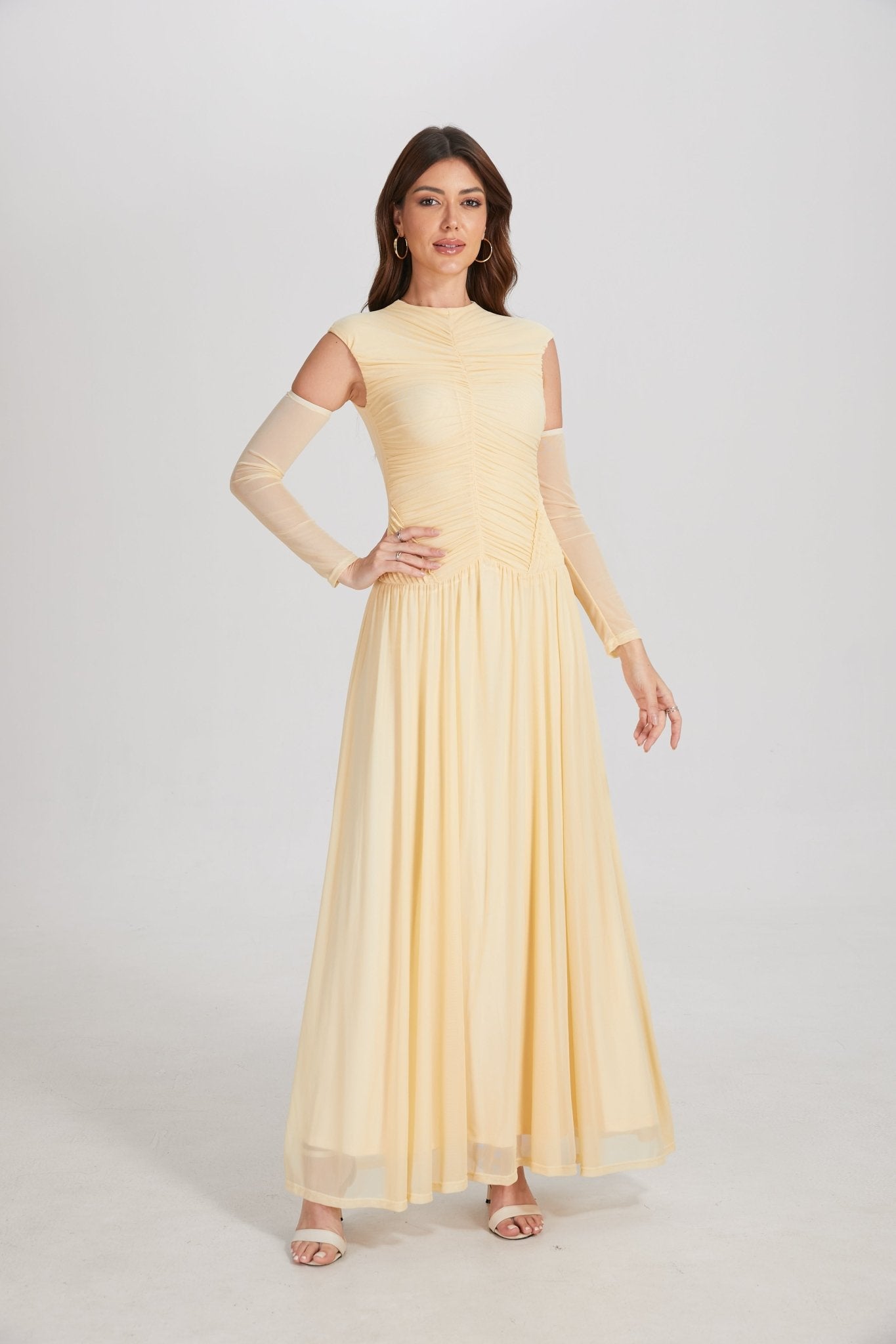 Elegant Structured Pleated Waist Long Formal Party Maxi Dress - MAYMOONLY