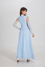 Elegant Structured Pleated Waist Long Formal Party Maxi Dress - MAYMOONLY