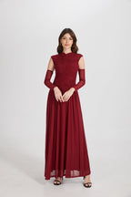 Elegant Structured Pleated Waist Long Formal Party Maxi Dress - MAYMOONLY