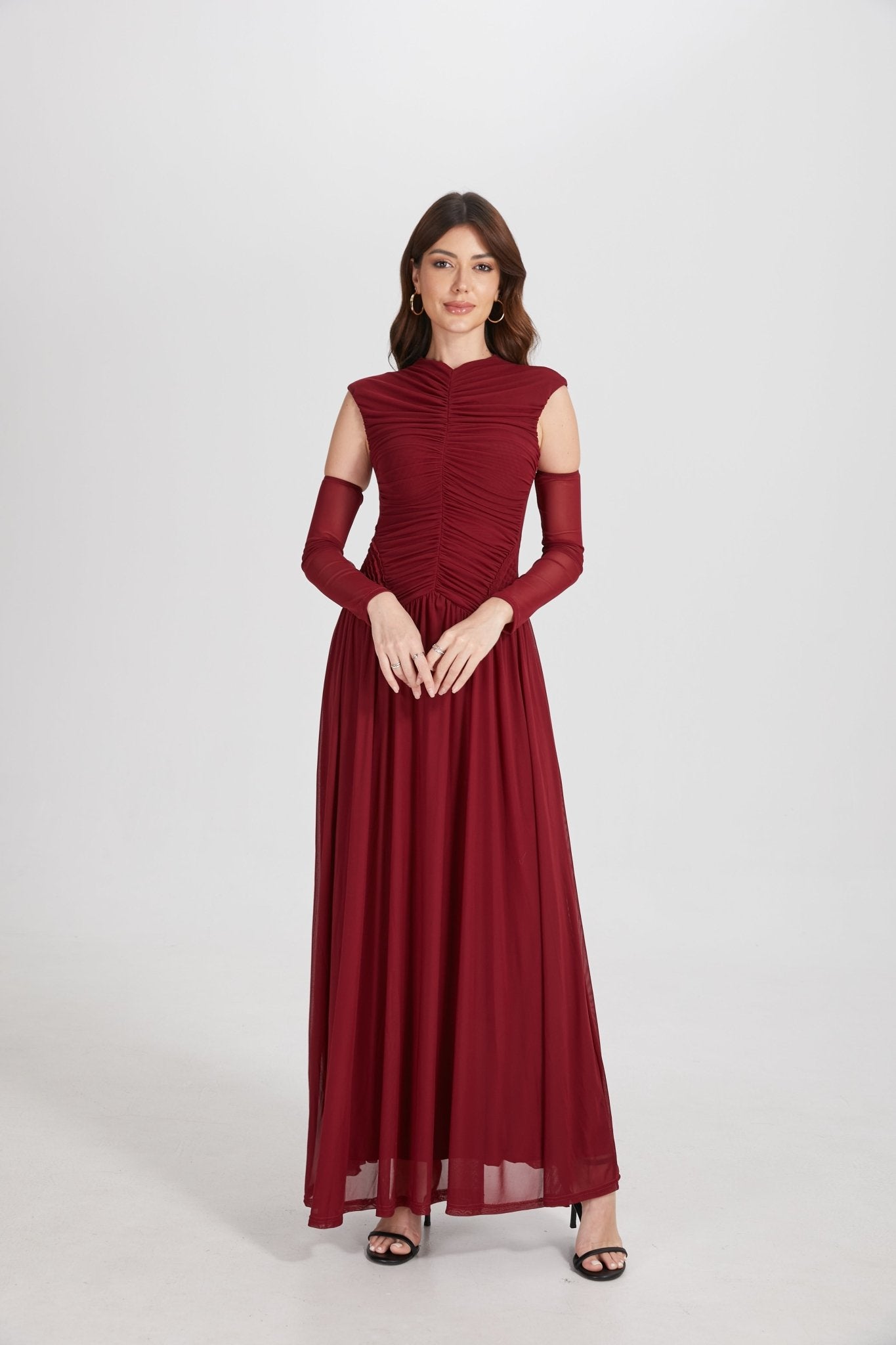 Elegant Structured Pleated Waist Long Formal Party Maxi Dress - MAYMOONLY