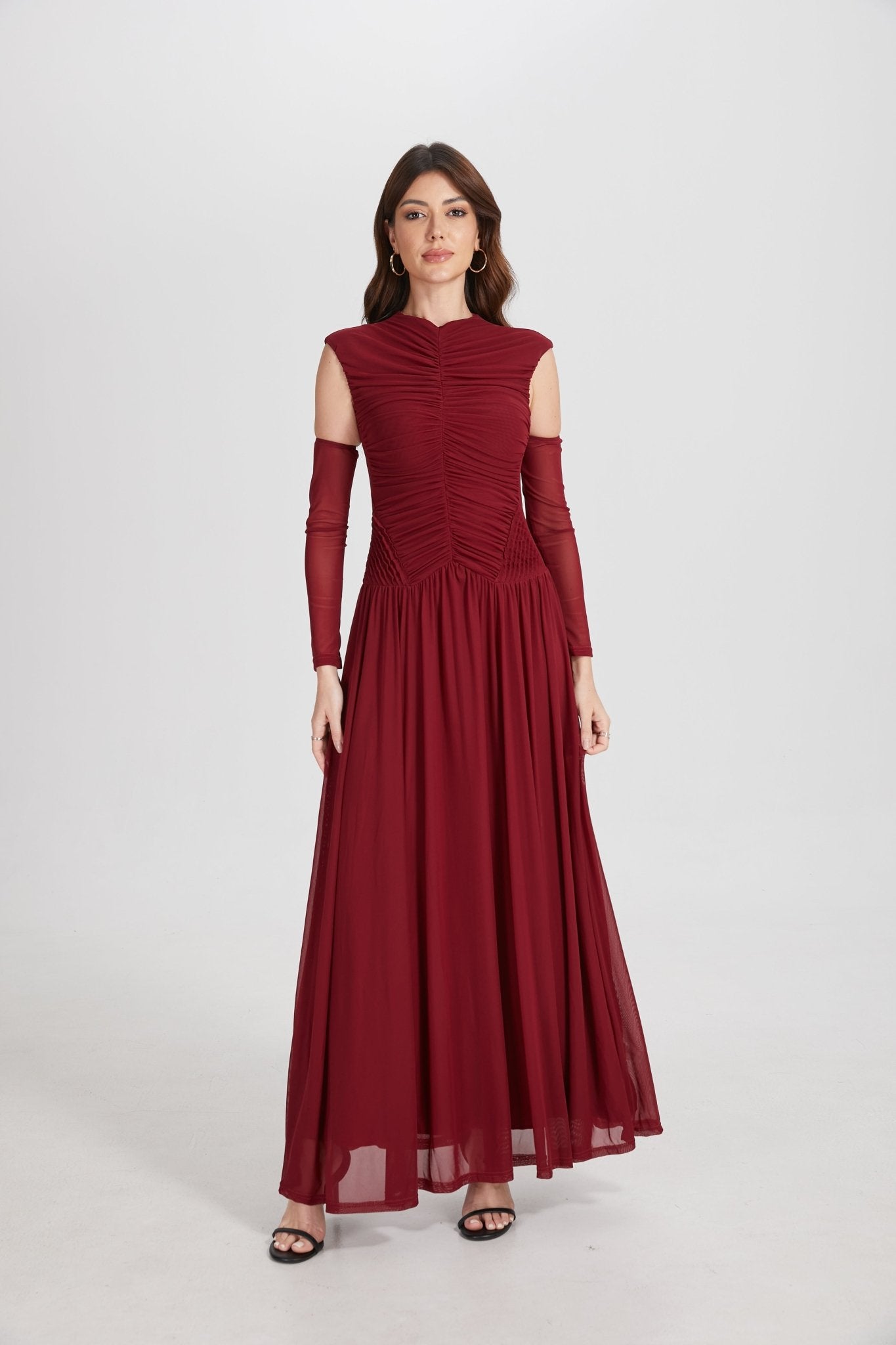 Elegant Structured Pleated Waist Long Formal Party Maxi Dress - MAYMOONLY