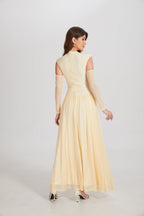 Elegant Structured Pleated Waist Long Formal Party Maxi Dress - MAYMOONLY