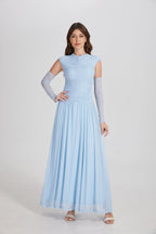 Elegant Structured Pleated Waist Long Formal Party Maxi Dress - MAYMOONLY