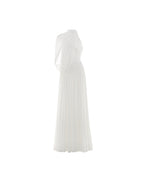 Halter Neck Single Cape Sleeve Cross Ruched Bodice Pleated Chiffon Maxi Gown - MAYMOONLY