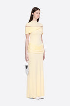 High Neck Chest Cutout Waist Tiered Ruched Floor Length Formal Gown - MAYMOONLY