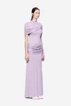 High Neck Chest Cutout Waist Tiered Ruched Floor Length Formal Gown - MAYMOONLY