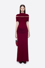 High Neck Chest Cutout Waist Tiered Ruched Floor Length Formal Gown - MAYMOONLY
