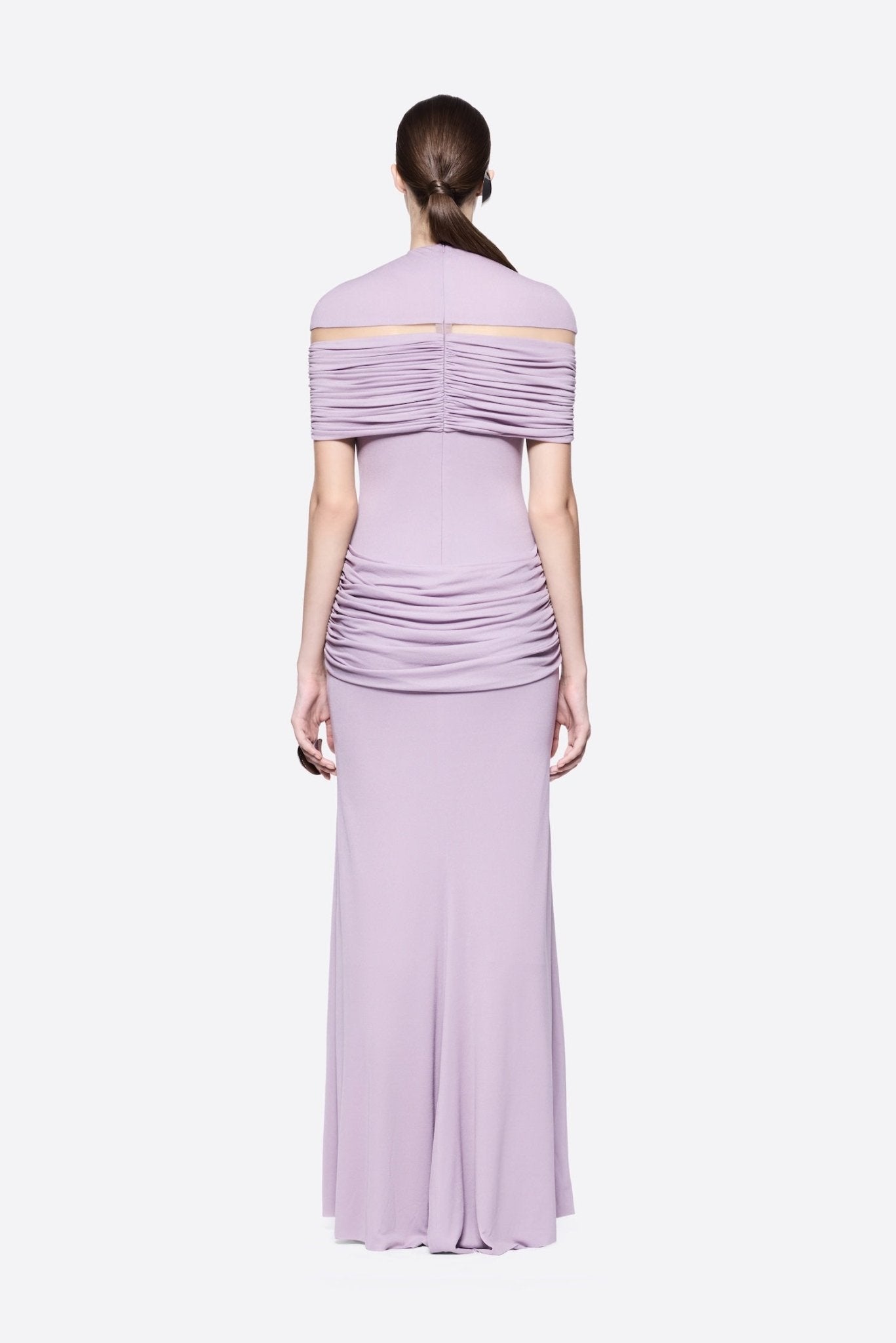 High Neck Chest Cutout Waist Tiered Ruched Floor Length Formal Gown - MAYMOONLY