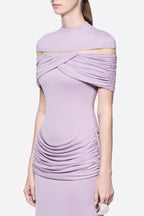 High Neck Chest Cutout Waist Tiered Ruched Floor Length Formal Gown - MAYMOONLY