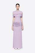 High Neck Chest Cutout Waist Tiered Ruched Floor Length Formal Gown - MAYMOONLY