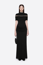 High Neck Chest Cutout Waist Tiered Ruched Floor Length Formal Gown - MAYMOONLY