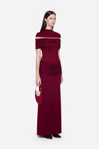 High Neck Chest Cutout Waist Tiered Ruched Floor Length Formal Gown - MAYMOONLY