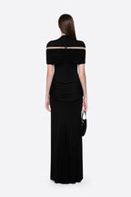 High Neck Chest Cutout Waist Tiered Ruched Floor Length Formal Gown - MAYMOONLY