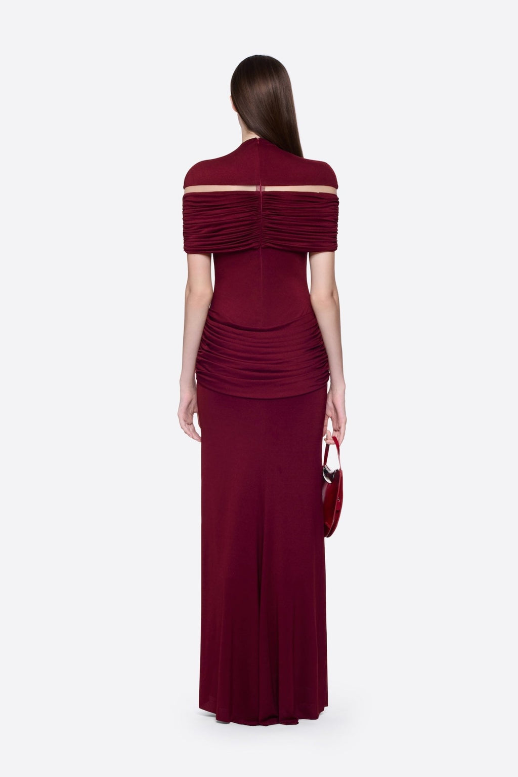 High Neck Chest Cutout Waist Tiered Ruched Floor Length Formal Gown - MAYMOONLY
