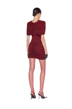 Metal Detail Gathered Shoulder Slim Mini Dress - MAYMOONLY