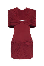 Metal Detail Gathered Shoulder Slim Mini Dress - MAYMOONLY