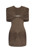 Metal Detail Gathered Shoulder Slim Mini Dress - MAYMOONLY
