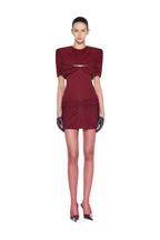Metal Detail Gathered Shoulder Slim Mini Dress - MAYMOONLY