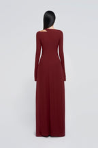 Minimalist Cross Wrap Gathered Bodice Flared Cuff Stretch Knit Formal Long Dress - MAYMOONLY
