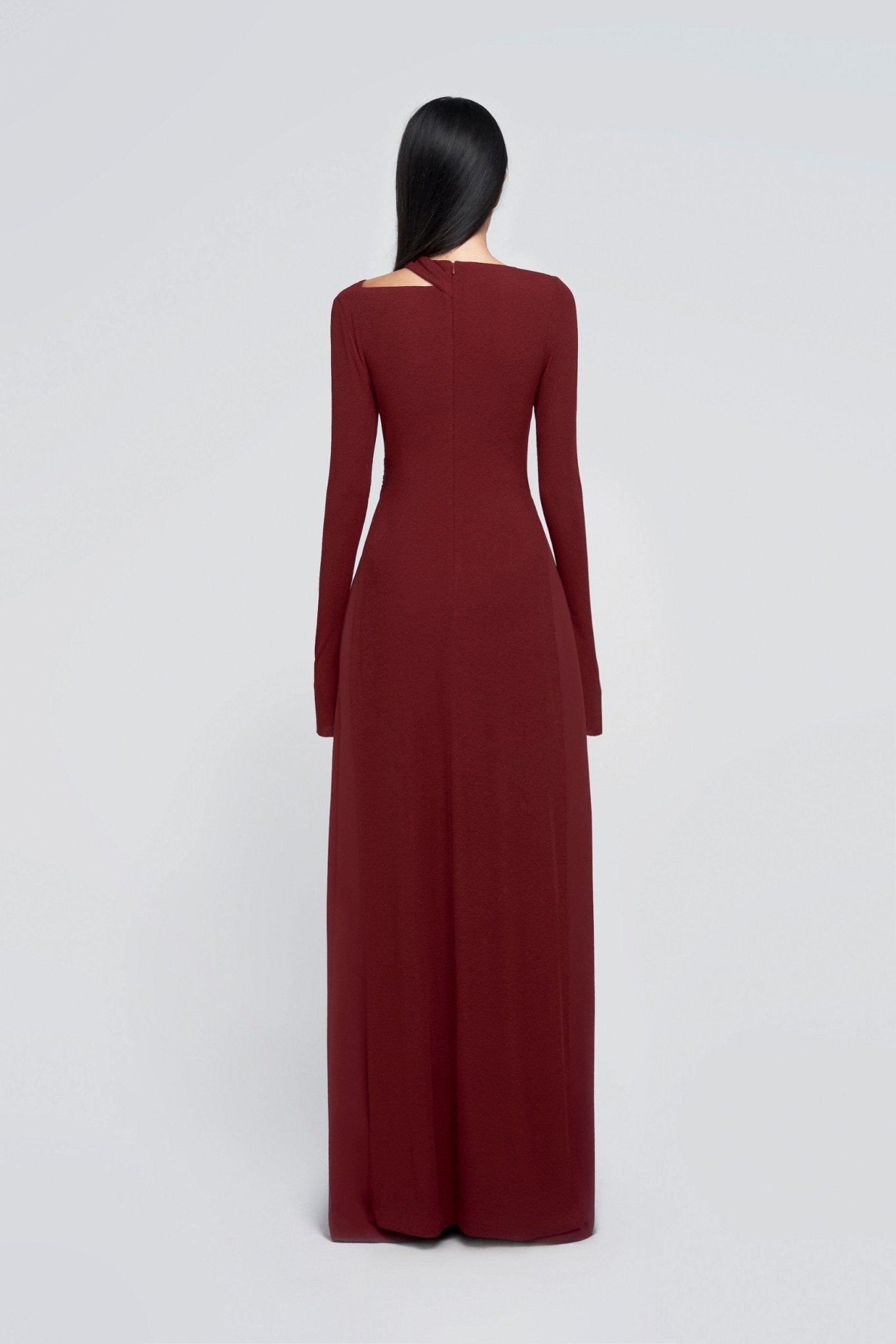 Minimalist Cross Wrap Gathered Bodice Flared Cuff Stretch Knit Formal Long Dress - MAYMOONLY