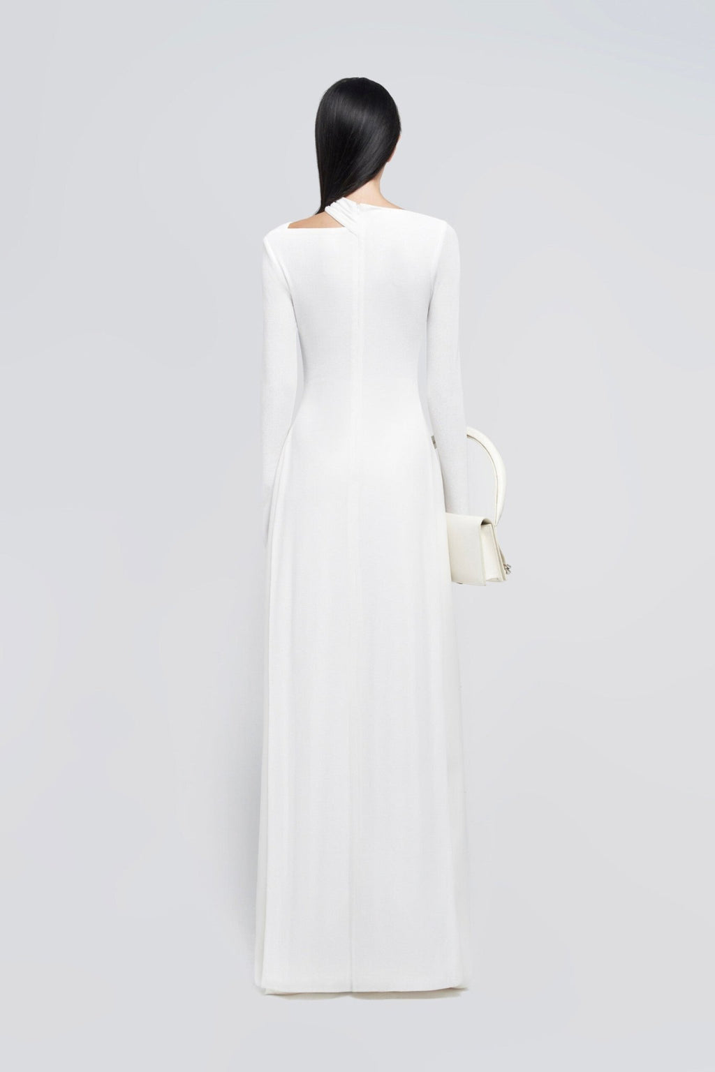 Minimalist Cross Wrap Gathered Bodice Flared Cuff Stretch Knit Formal Long Dress - MAYMOONLY