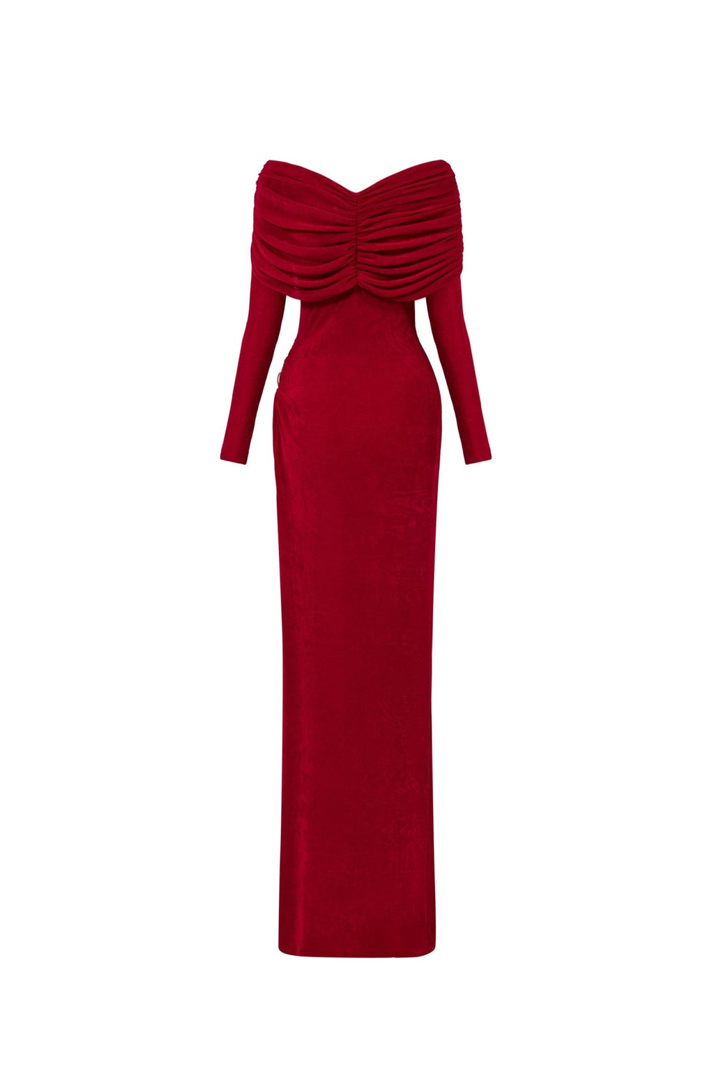 Minimalist V-Neck Wrap Ruched Bodice Diagonal Drape Stretch Knit Long Formal Dress - MAYMOONLY