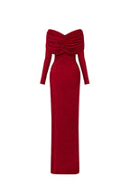 Minimalist V-Neck Wrap Ruched Bodice Diagonal Drape Stretch Knit Long Formal Dress - MAYMOONLY