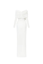 Minimalist V-Neck Wrap Ruched Bodice Diagonal Drape Stretch Knit Long Formal Dress - MAYMOONLY