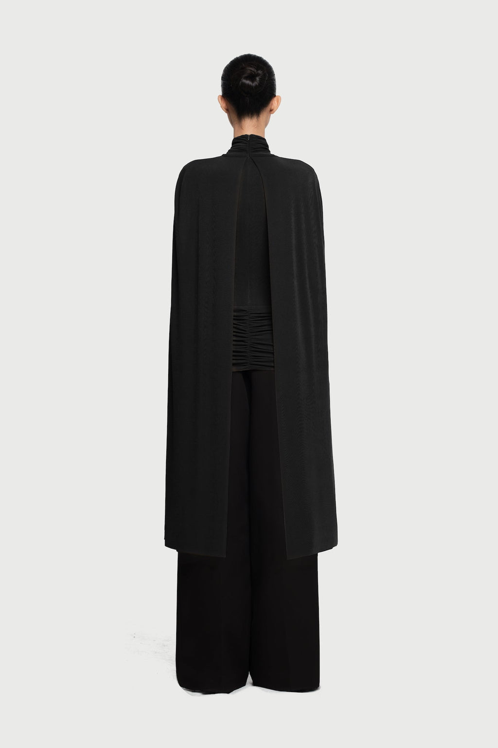 Mock Neck Cross Twist Cape Sleeve Waist Ruched Slim Knit Top - MAYMOONLY
