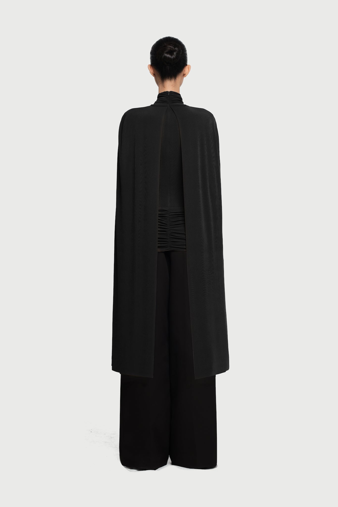 Mock Neck Cross Twist Cape Sleeve Waist Ruched Slim Knit Top - MAYMOONLY