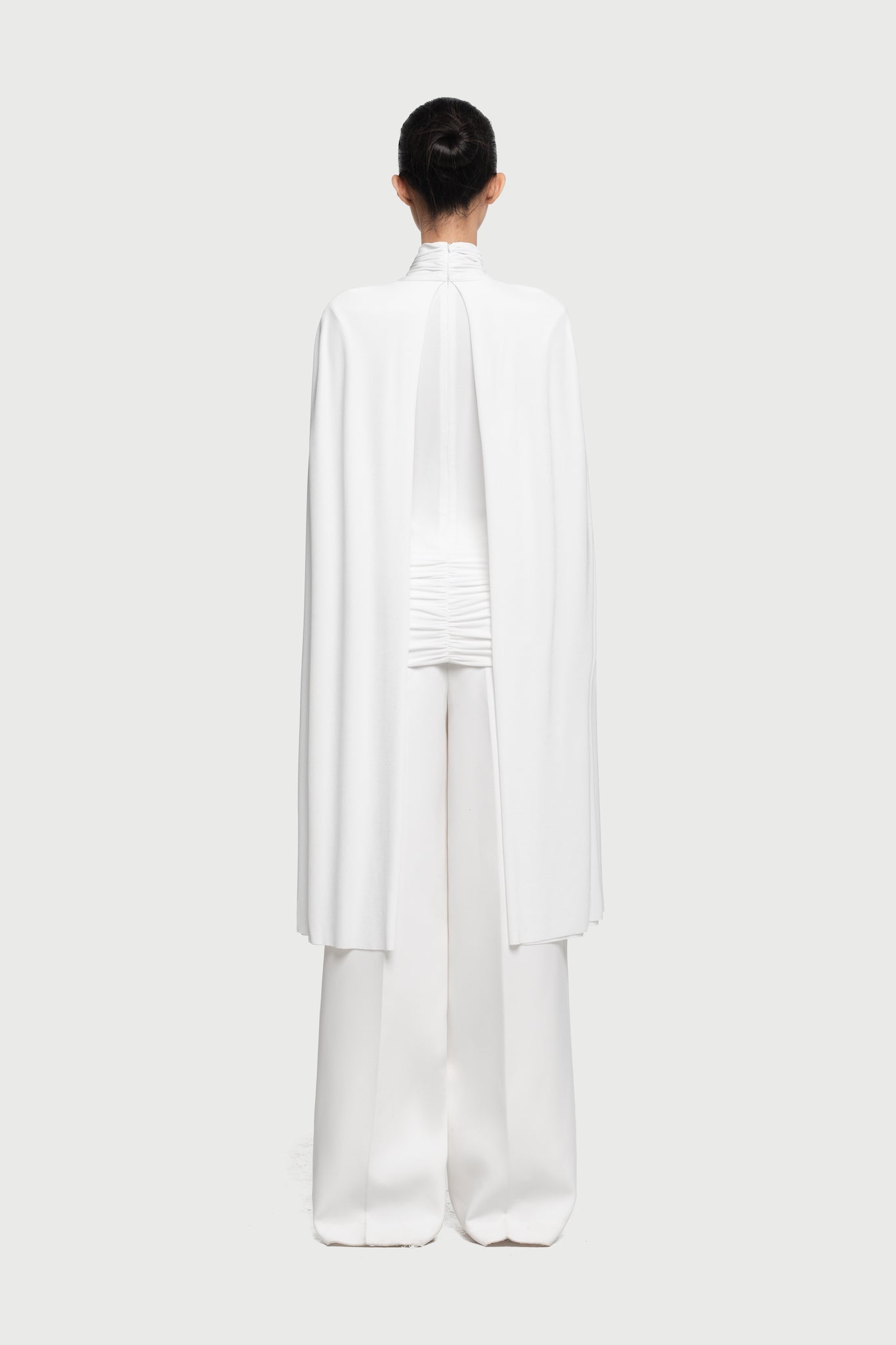 Mock Neck Cross Twist Cape Sleeve Waist Ruched Slim Knit Top - MAYMOONLY