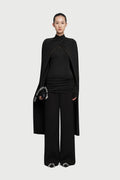 Mock Neck Cross Twist Cape Sleeve Waist Ruched Slim Knit Top - MAYMOONLY