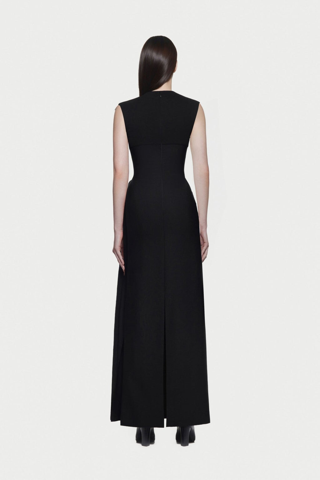 Mock Neck Sleeveless Side Metal Hardware Detail Diagonal Draped Maxi Gown - MAYMOONLY