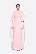 Modern Cape Sleeve Slimming Full Length Formal Maxi Dress With Transparent Cape Detail - MAYMOONLY