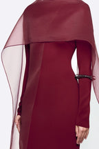 Modern Cape Sleeve Slimming Full Length Formal Maxi Dress With Transparent Cape Detail - MAYMOONLY