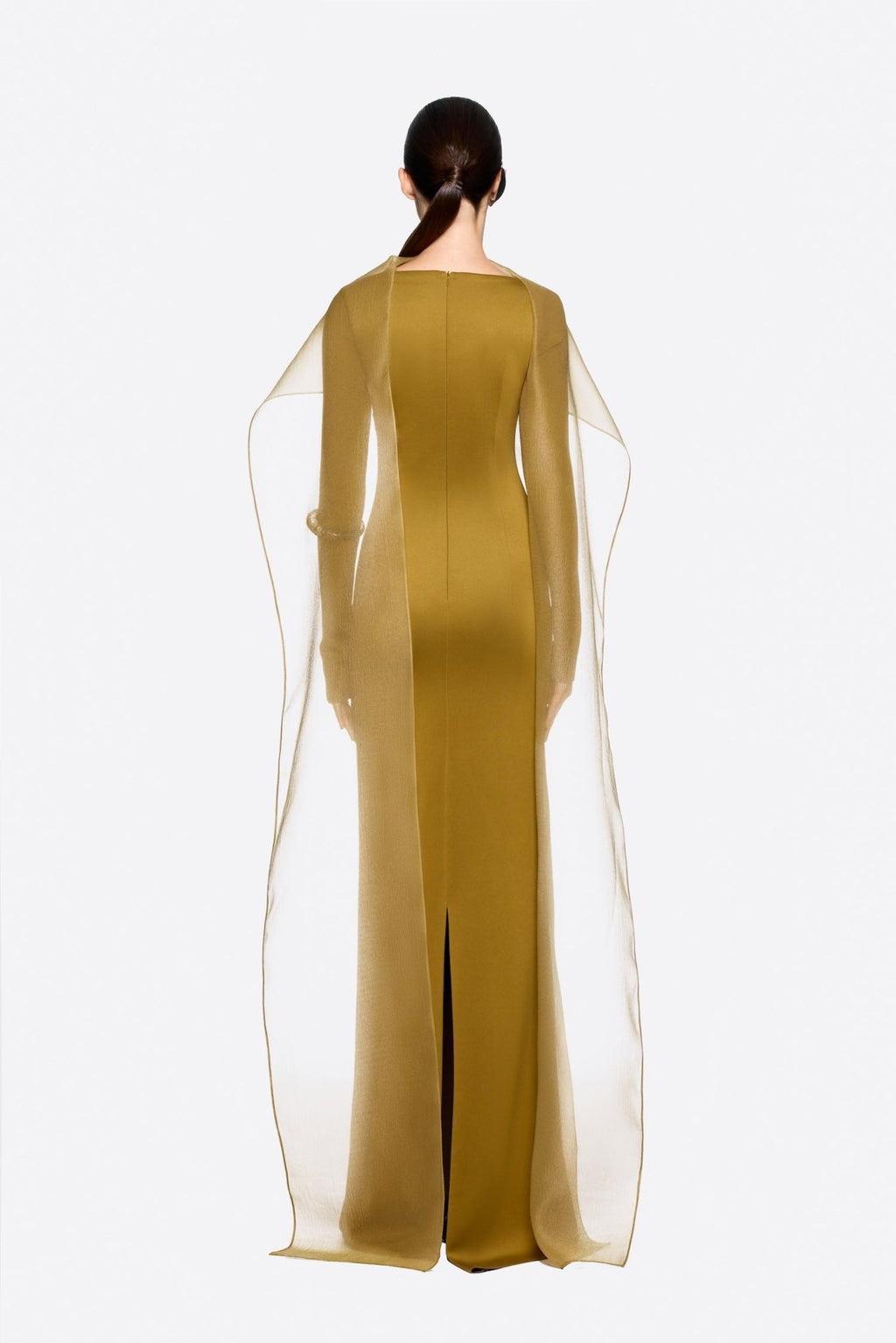 Modern Cape Sleeve Slimming Full Length Formal Maxi Dress With Transparent Cape Detail - MAYMOONLY