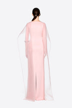 Modern Cape Sleeve Slimming Full Length Formal Maxi Dress With Transparent Cape Detail - MAYMOONLY