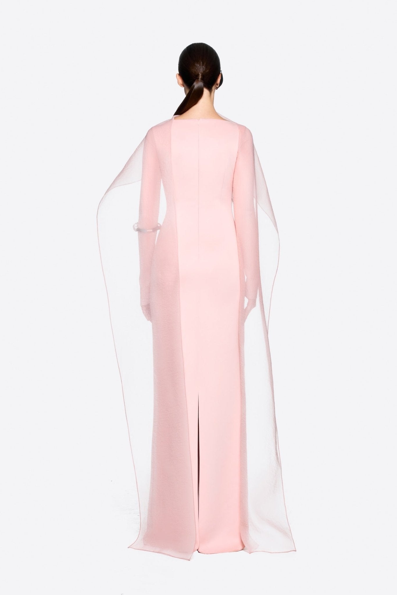 Modern Cape Sleeve Slimming Full Length Formal Maxi Dress With Transparent Cape Detail - MAYMOONLY