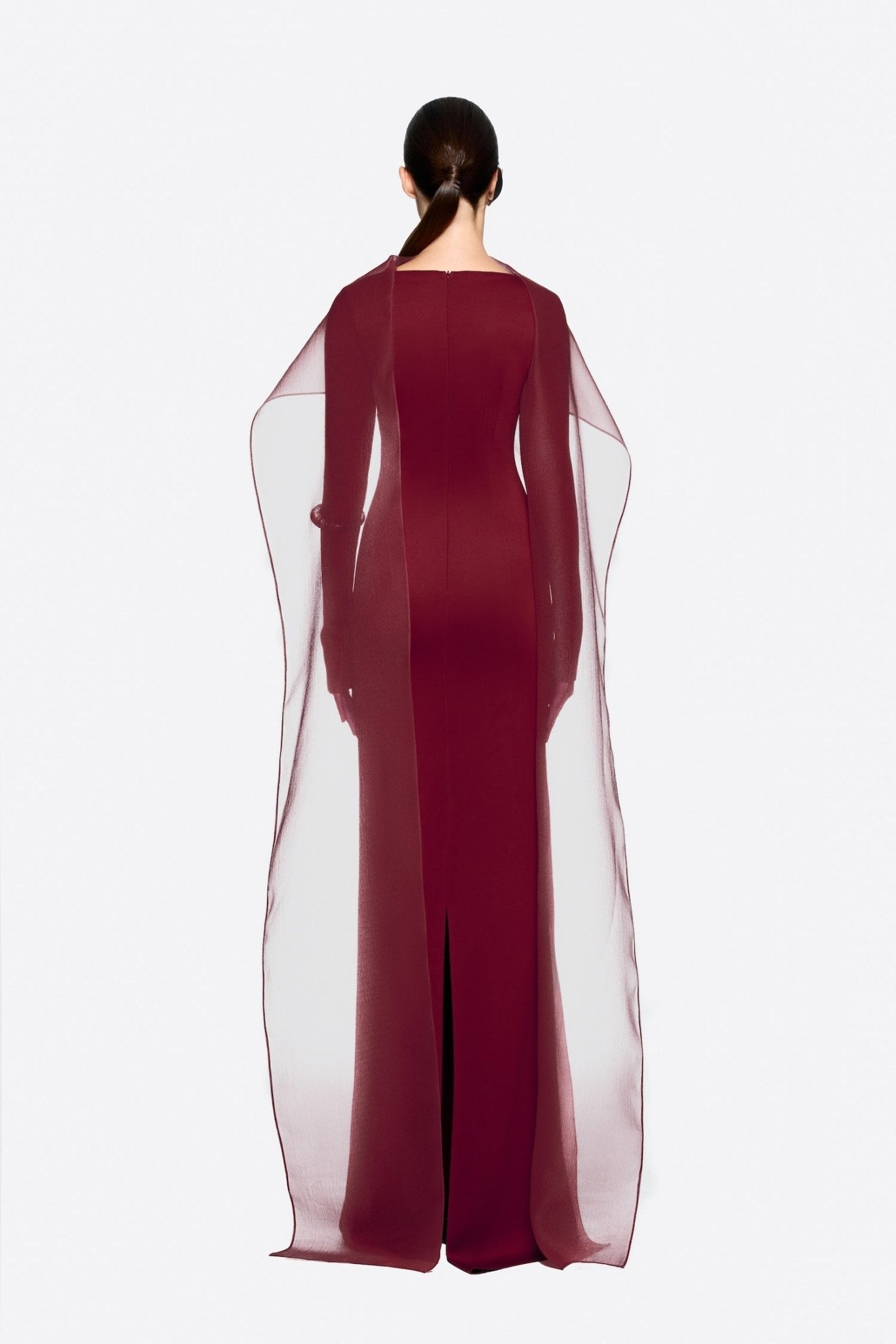Modern Cape Sleeve Slimming Full Length Formal Maxi Dress With Transparent Cape Detail - MAYMOONLY